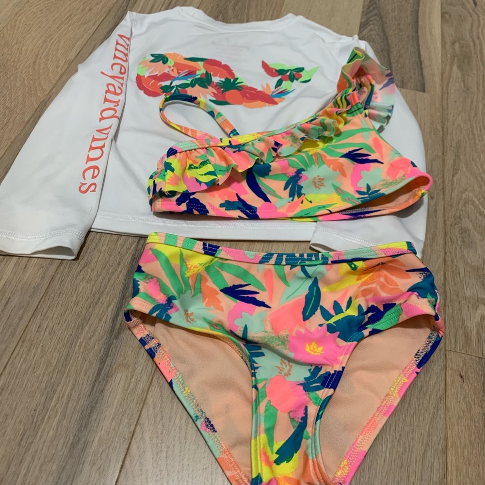 Vineyard Vines White and Pink Rashguard and Cat & Jack Bikini